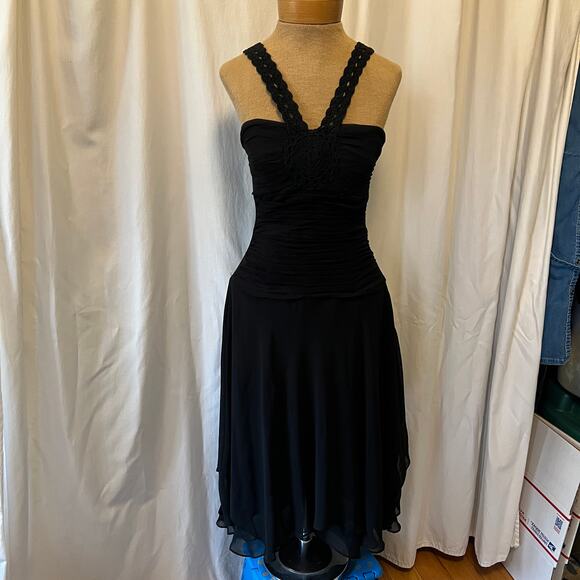 Y2K Sangria black chiffon asymmetrical halter style empire waist midi balletcore - Picture 2 of 14